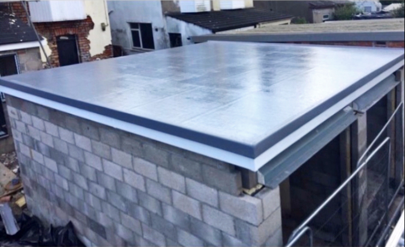 Completed flat roof over a garage